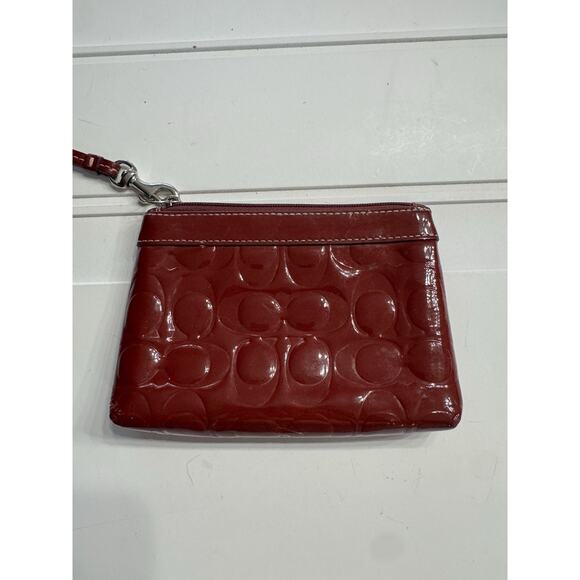 Coach Wristlet Wallet Signature Patent Gloss Red Raised Logo Coin Purse - Picture 3 of 6